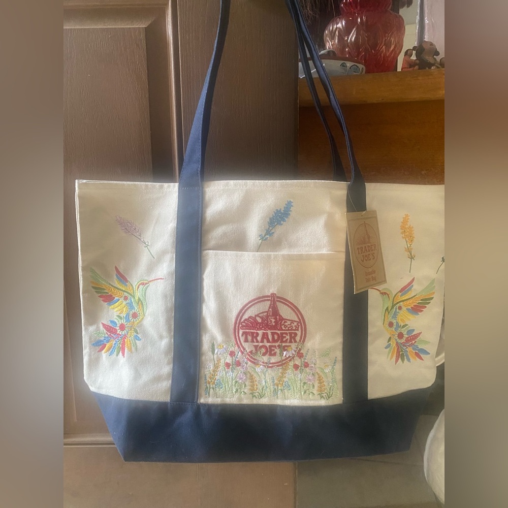 NWT Trader Joe’s canvas tote with embroidery - Picture 5 of 17